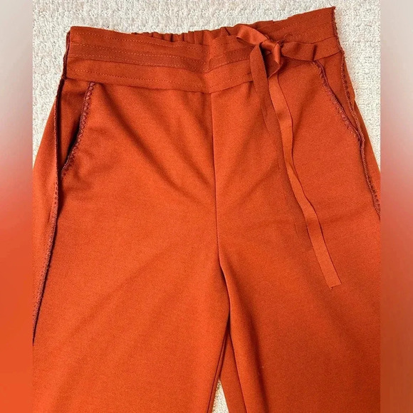 Wide leg trousers, Small, rust, high waisted, ankle length, exposed seams Office - Picture 3 of 7